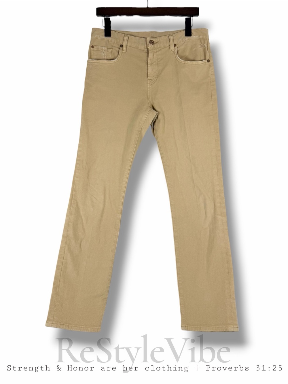 7 FOR ALL MANKIND Women’s Size 29 Denim Jeans Pants Tan Khaki Mid Rise Stretch